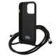6. Karl Lagerfeld Iconik Case aus Leder mit Monogramm-Patch und Kordel für iPhone 13 Pro / 13 - Schwarz
