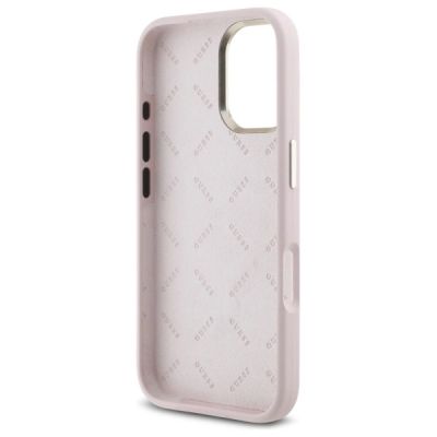 7. Guess Silikon Logo Strass 4G Hülle für iPhone 16 - Hellrosa