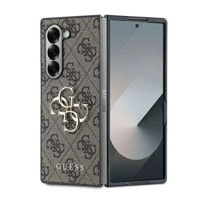 Guess Leder 4G Metall-Logo-Hülle für Samsung Galaxy Z Fold 6 – braun