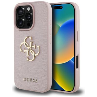 Guess Grained Big 4G Logo Small Classic Logo Case für iPhone 16 Pro - Pink