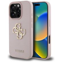 Guess Grained Big 4G Logo Small Classic Logo Case für iPhone 16 Pro - Pink