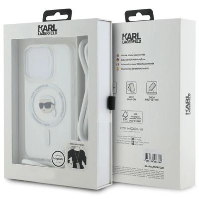 7. Karl Lagerfeld Crossbody IML Karl Head MagSafe Hülle für iPhone 15 Pro Max – transparent