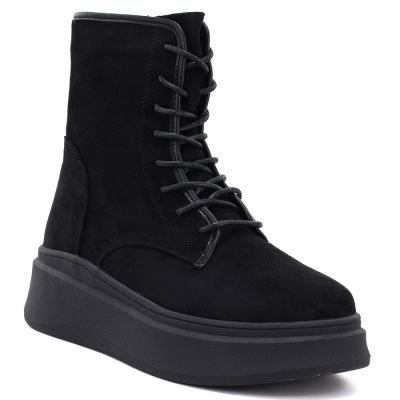 Schwarze Wildleder-Ankle-Boots für Damen mit dickem Plateau, Modell M.Daszyński SA257-1