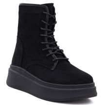 Schwarze Wildleder-Ankle-Boots für Damen mit dickem Plateau, Modell M.Daszyński SA257-1