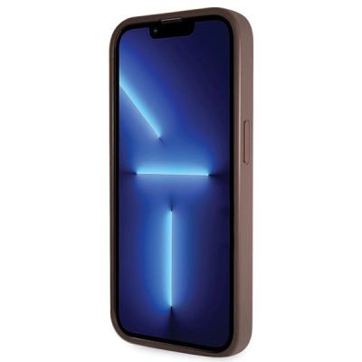 5. Guess GUHCP14LP4TDSCPW Hülle für iPhone 14 Pro – braunes Crossbody 4G Metalllogo