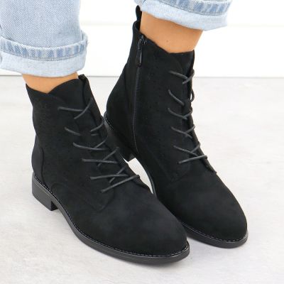 10. Schwarze Damen-Ankle-Boots aus durchbrochenem Wildleder, S.Barski HY52-535