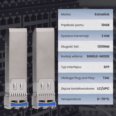 5. Extralink SFP+ 10G 2er-Pack | SFP+ Modul | 10 Gbit/s, LC/UPC, 1310 nm, 2 km, Singlemode, DOM (EX.35917) Netzwerk-Relay-Modul