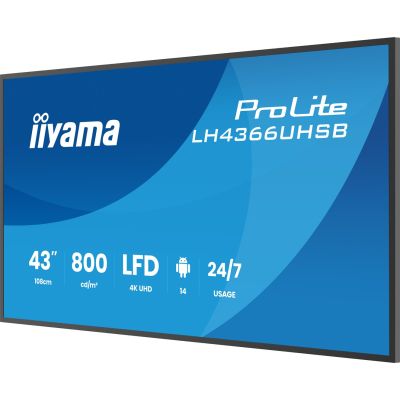 13. iiyama LH4366UHSB-B1AG Digital Signage Display, Flachbildschirm, 109,2 cm (43") LCD, WLAN, 800 cd/m², 4K Ultra HD, Schwarz, integrierter Prozessor, Android, 24/7-Betrieb