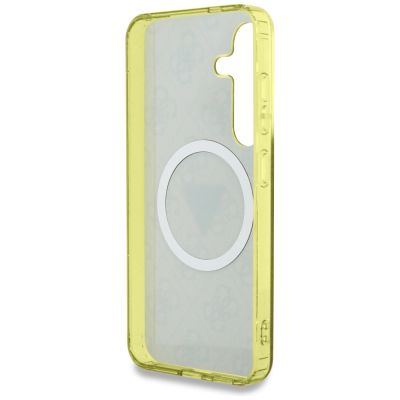 7. Guess 4G Glitzer-Dreieckknöpfe MagSafe Hülle für Samsung Galaxy S25 Braun