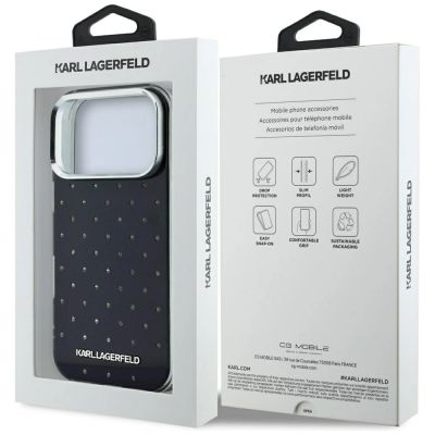 8. Karl Lagerfeld IML Strass-Hülle mit galvanisiertem Logo für iPhone 17 Pro / 18 Pro – Schwarz