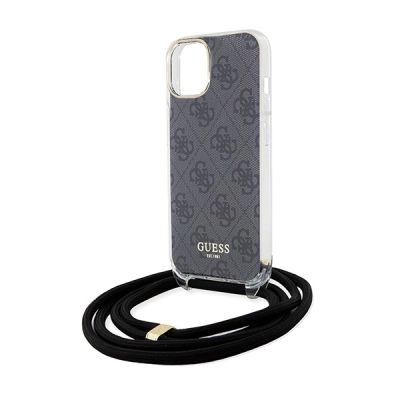 5. Guess Crossbody Cord 4G Print Hülle für iPhone 15/14/13 – Schwarz