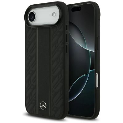 Mercedes Leder Laurel Leaves Stripes MagSafe Case für iPhone 17 Air - Schwarz