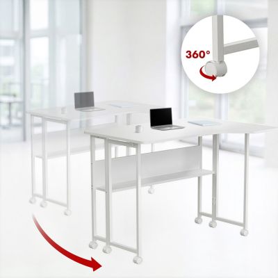 5. MACLEAN Klapptisch mit Rollen, weiß, mobil, 100 x 65 cm, max. 50 kg, abgewinkelt, Form
