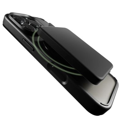 5. Puro Book Mag MagSafe Lederhülle mit Flip und Kartensteckplatz für iPhone 16 Pro – Schwarz