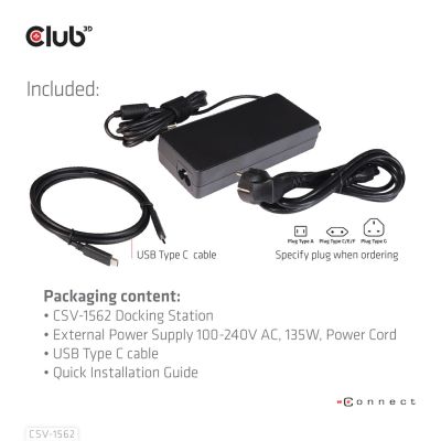14. CLUB3D CSV-1562 Dockingstation USB 3.2 Gen 1 (3.1 Gen 1) Typ-C Schwarz