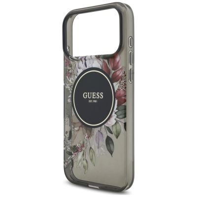 6. Guess IML Flowers Pearl Strap MagSafe Hülle für iPhone 18 Pro Max / 17 Pro Max – schwarz