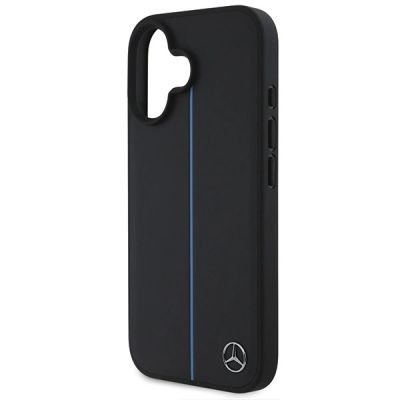 6. Mercedes MB Blue Line Leder-MagSafe-Hülle für iPhone 16 – Schwarz