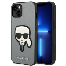 Karl Lagerfeld Saffiano Karl's Head Patch Hülle für iPhone 14 Plus - Silber