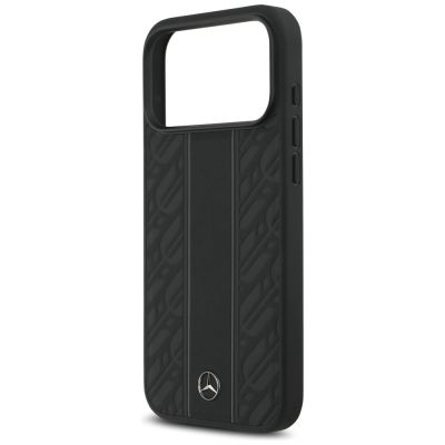 6. Mercedes Lederhülle mit Lorbeerblattstreifen und MagSafe-Design für iPhone 17 Pro Max – Schwarz