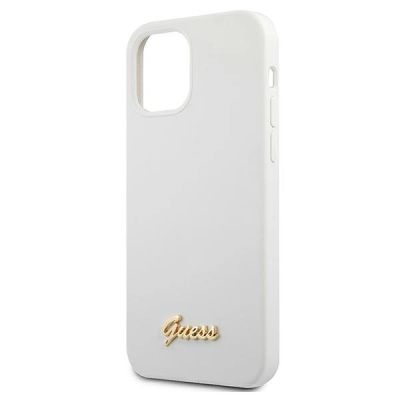 6. Guess, GUHCP12SLSLMGWH iPhone 12 mini 5,4" weiß/weißes Hardcase Metall-Logo-Schriftzug