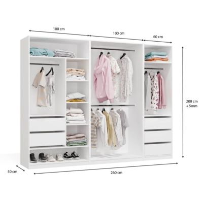 3. Modularer Kleiderschrank OPENO SET 260/200 WEISS – Schubladen, Kleiderstangen und Regalböden, groß, fürs Schlafzimmer
