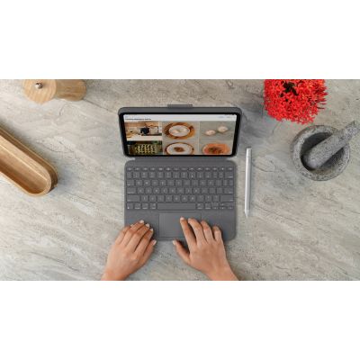 8. Logitech 920-011382 QWERTY-Mobiltastatur mit amerikanischem/internationalem Smart Connector, Grau