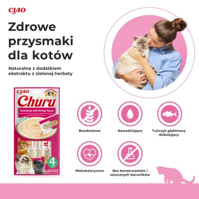 2. INABA Churu Thunfisch mit Garnelen – ein Leckerbissen für Katzen – 4 x 14 g