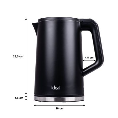 3. Ideal Wasserkocher 1,7 l, Edelstahlgehäuse, Leistung 1500 W, Schwarz