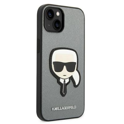 4. Karl Lagerfeld Saffiano Karl's Head Patch Hülle für iPhone 14 Plus - Silber