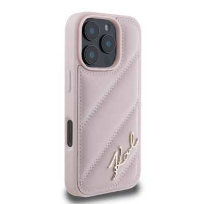 4. Karl Lagerfeld Quilted Signature Hülle für iPhone 16 Pro – Rosa