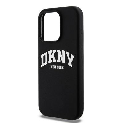 6. DKNY Liquid Silicone MagSafe iPhone 14 Pro Hülle mit weißem Logo-Aufdruck – Schwarz