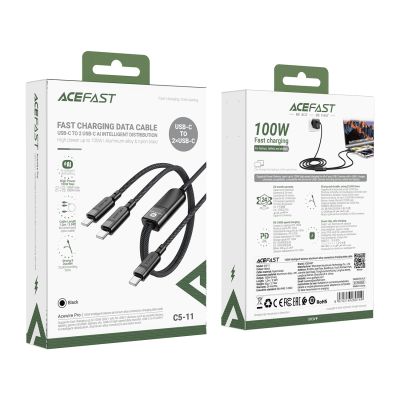 5. Acefast C5 USB-C – USB-C / USB-C 2in1 100 W 480 Mbit/s Kabel – Schwarz