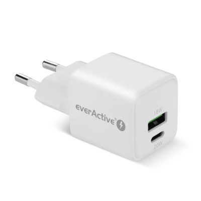 4. EVERACTIVE GAN Wandladegerät 1 x USB, 1 x USB-C Schnellladefunktion 3.0 20W Weiß SC-330Q