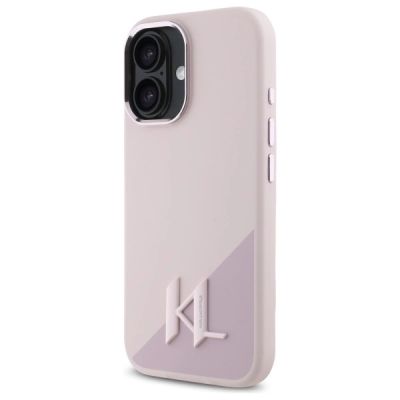 2. Karl Lagerfeld Silikon Shadow Metal Initial MagSafe Hülle für iPhone 16 – Rosa