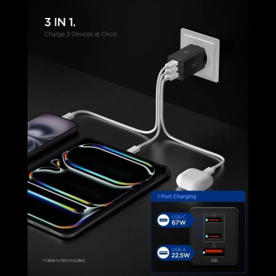 2. Spigen Essential EE673EU 3-Port-Ladegerät (2x USB-C, 1x USB-A, 67 W) – Schwarz