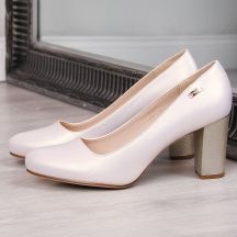 Sergio Leone W SK193B Pumps mit beigefarbenem Perlenabsatz 