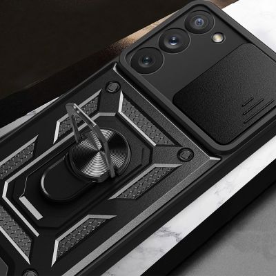 7. Hybrid Armor Camshield Hülle für Samsung Galaxy S23+ gepanzerte Hülle mit Kameraabdeckung rot