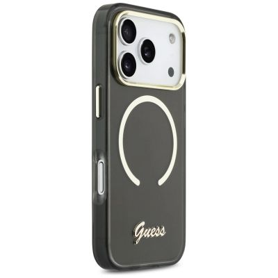 4. Guess IML Script Metal MagSafe Hülle für iPhone 17 Pro - Schwarz