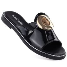 Schwarze Damen-Flip-Flops aus Lackleder mit Verzierung M.Daszyński MR2266-5