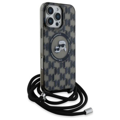 3. Karl Lagerfeld IML Crossbody Monogram Karl & Choupette Head MagSafe Hülle für iPhone 16 Pro – Schwarz