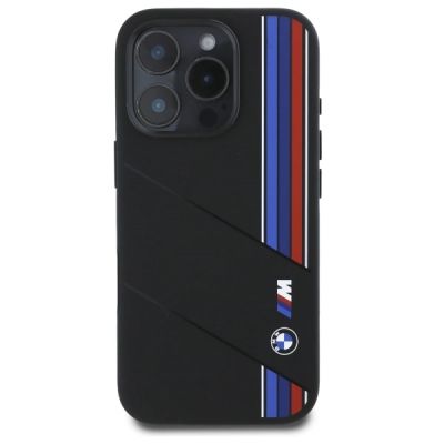 3. BMW Silikon Cut Tricolor Lines MagSafe Hülle für iPhone 16 Pro – Schwarz