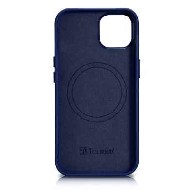 3. iCarer Case Lederhülle für iPhone 14 Hülle aus Naturleder blau (WMI14220705-BU) (MagSafe kompatibel)