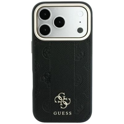 3. Guess Stripe Peony 4G Logo MagSafe Hülle für iPhone 17 Pro / 18 Pro - Schwarz