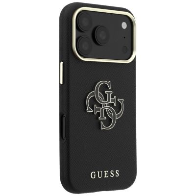 4. Guess Grained & Big Resin Logo Case für iPhone 18 Pro / 17 Pro - Schwarz