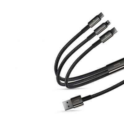 12. Baseus Tungsten 3in1 USB-Kabel - USB Typ C / Lightning / Micro-USB 3,5 A 1,5 m schwarz (CAMLTWJ-01)