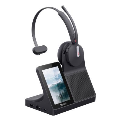 2. Yealink WH64 Workstation Mono Headset mit Kabel und kabellosem Kopfbügel, Büro-/Callcenter-Anschluss, USB Typ-C, Bluetooth und Ladestation, Schwarz