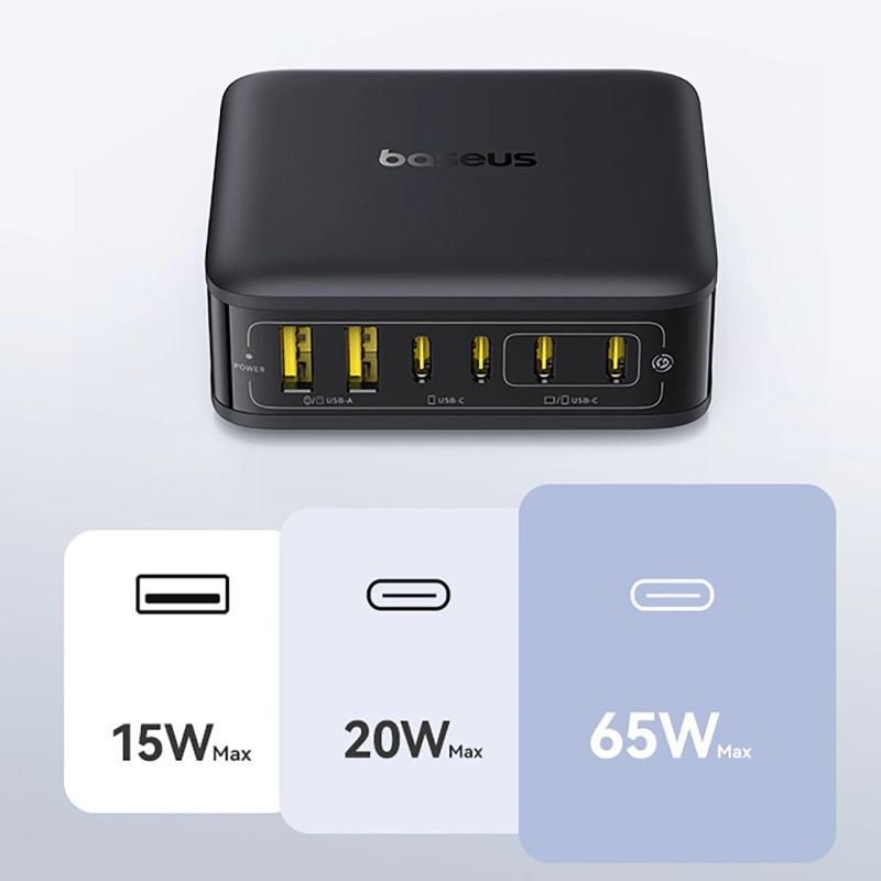 14. Baseus EnerFill FH21 120W Ladestation 4xUSB-C + 2xUSB-A - Schwarz