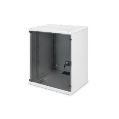 9. Digitus 19" 12HE Wand-Netzwerkschrank, 540 x 400 mm, Glastür, grau, ungeteilt, unmontiert, 60 kg