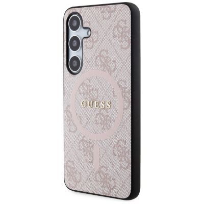 2. Guess 4G Collection Leder Metall Logo MagSafe Hülle für Samsung Galaxy S24 – Pink