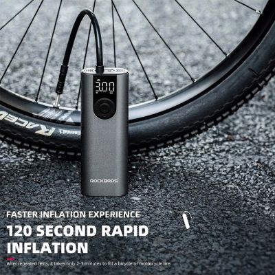 4. Rockbros 42720001001 elektrische Fahrradpumpe mit LED-Anzeige + USB-C – USB-A-Kabel – Schwarz